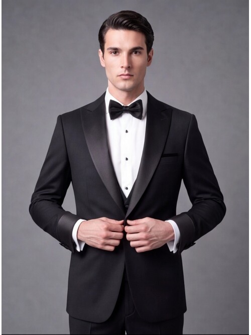Siyah Slim Fit Sivri Yaka Tek Düğme Damatlık