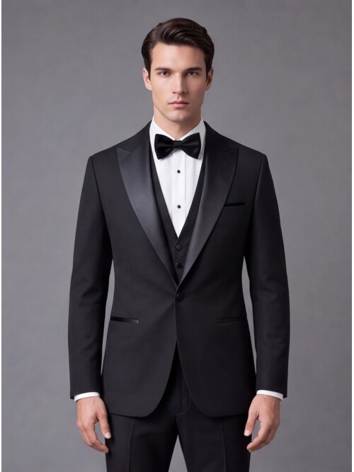 Siyah Slim Fit Sivri Yaka Tek Düğme Damatlık