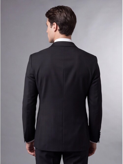Siyah Slim Fit Sivri Yaka Tek Düğme Damatlık