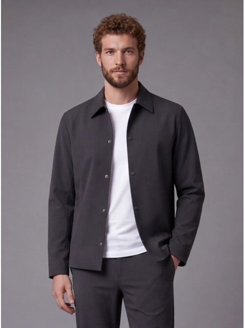 Black Casual Shirt-Collar Comfort Fit Suit