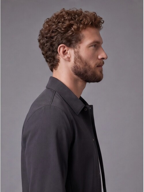 Black Casual Shirt-Collar Comfort Fit Suit