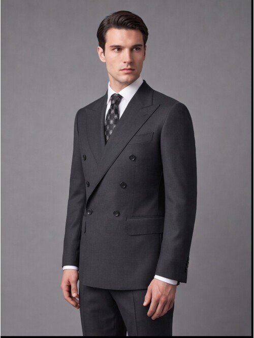 Black Wool Double-Breasted Suit