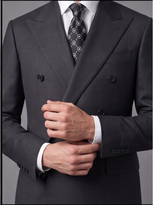 Black Wool Double-Breasted Suit