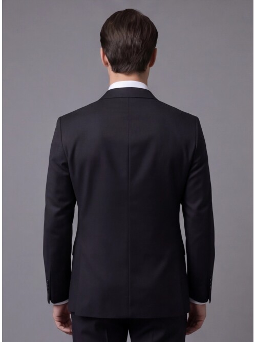 Siyah Yünlü Mono Yaka Comfort Fit Takım Elbise