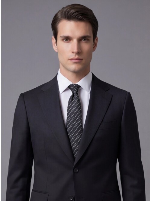 Siyah Yünlü Mono Yaka Comfort Fit Takım Elbise