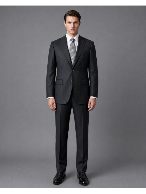 Black Wool Regular Fit 2-Button Suit with Notch Lapel