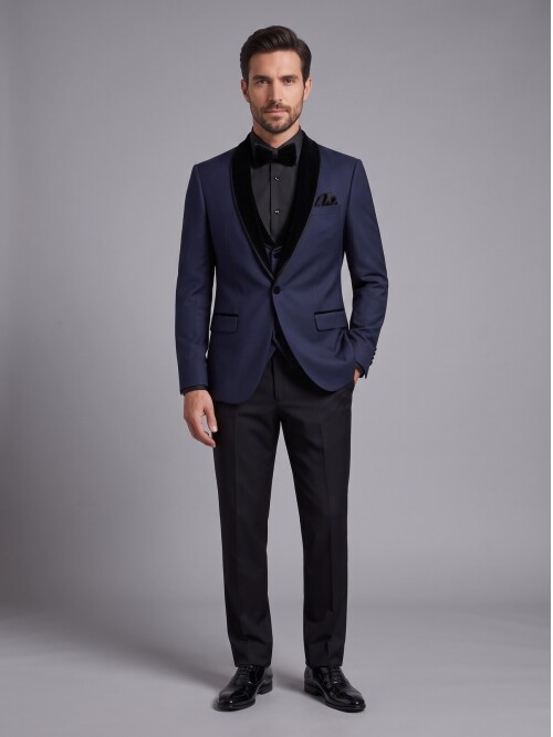 SUIT SARTORIA REMOVABLE LAPEL NAVY BLUE TUXEDO 5063