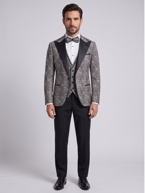 Grey Patterned Grooms Suit