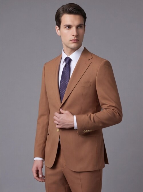 Taba Mono Yaka İki Düğmeli Slim Fit Takım Elbise