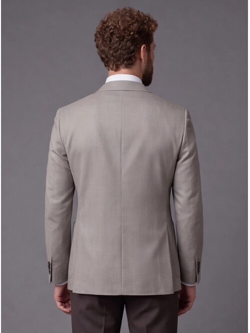 Stone Double-Breasted Jacket and Dark Brown Trousers Slim Fit Suit Combo