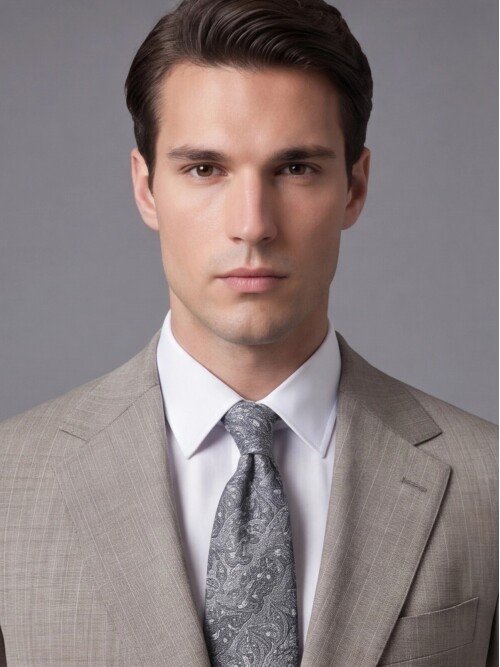 Taş Rengi Çizgili Yünlü Mono Yaka Regular Fit Takım Elbise