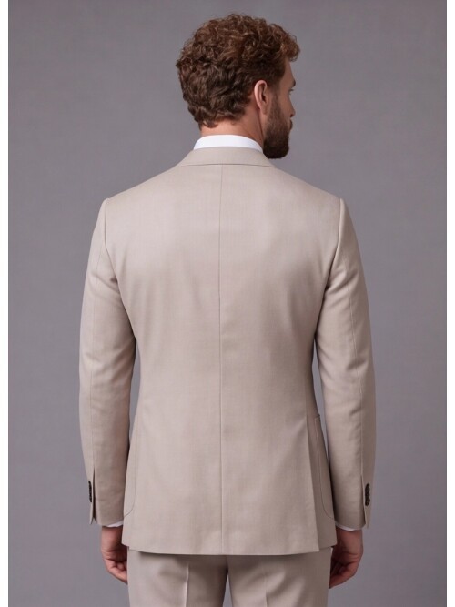 Taş Rengi Comfort Fit Kruvaze Takım Elbise