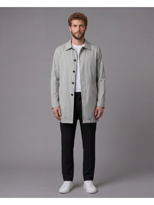 Taş Rengi Gömlek Yaka Beş Düğmeli Comfort Fit Tam Astarlı Yağmurluk