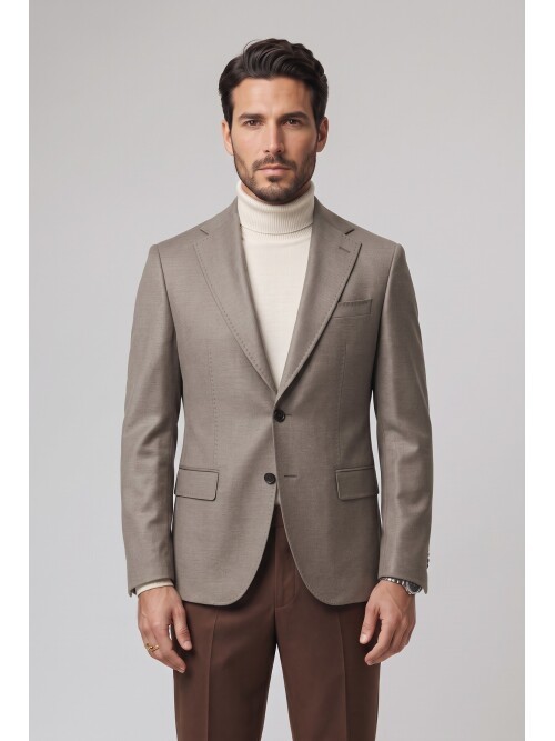 Taş Rengi Mono Yaka Comfort Fit Ceket