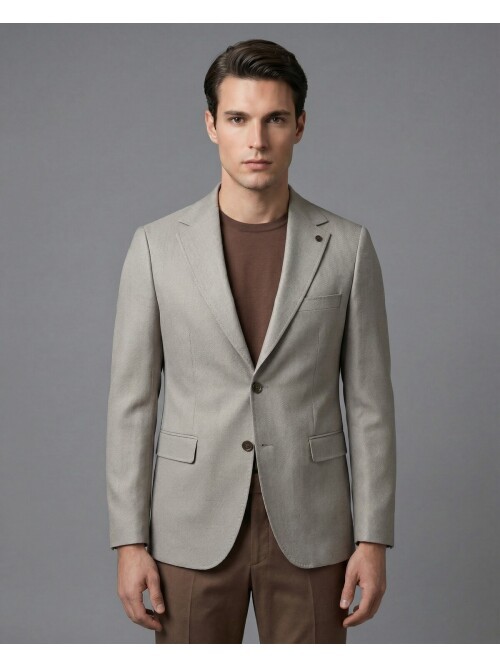 Stone Regular Fit Notch Lapel Two-Button Flap Pocket Blazer