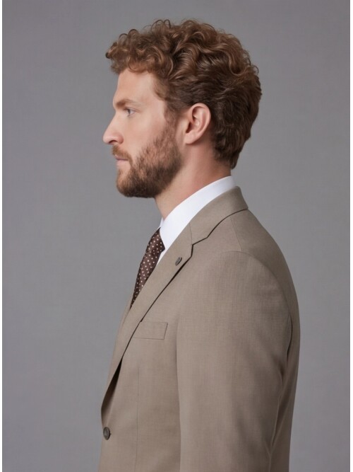 Taş Rengi Mono Yaka Slim Fit 2 Düğme Takım Elbise