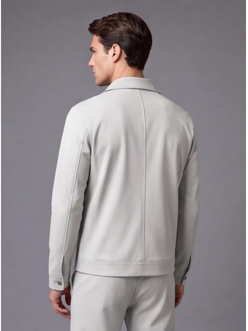 Stone Grey Comfort Fit Zippered Safari Suit with Utility Pockets