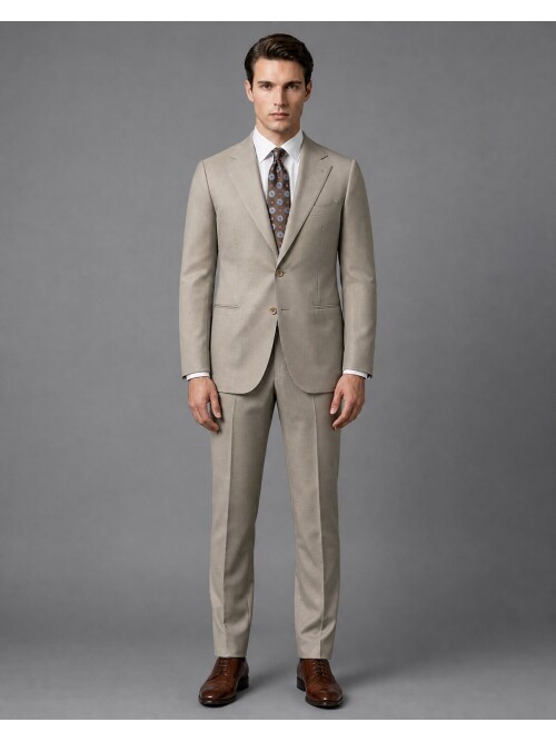 Mink-Colored Wool Suit with Pointed Lapels