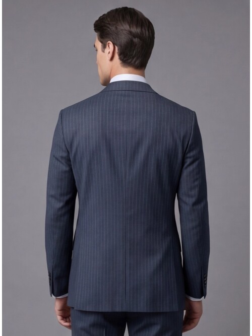 Yeşil Çizgili Yünlü Mono Yaka Regular Fit Takım Elbise