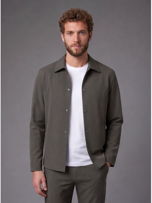 Green Casual Shirt-Collar Comfort Fit Suit