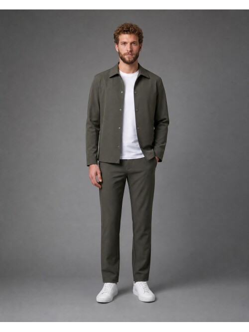 Green Casual Shirt-Collar Comfort Fit Suit