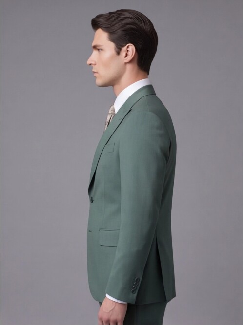 Yeşil Yünlü Sivri Yaka Comfort Fit Takım Elbise