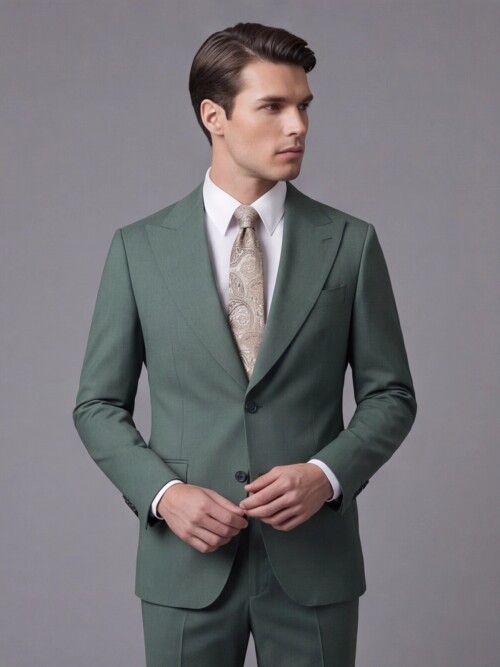 Yeşil Yünlü Sivri Yaka Comfort Fit Takım Elbise