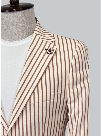 SUIT SARTORIA BROWN STRIPED LINEN JACKET 4351