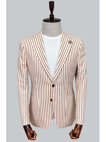 SUIT SARTORIA BROWN STRIPED LINEN JACKET 4351