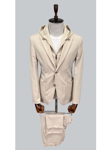 SUIT SARTORIA HOODED LAPEL BEIGE PERFORMANCE SUIT 2630