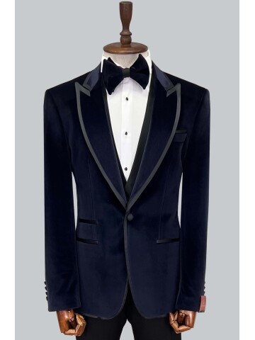 Navy Velvet Tuxedo Jacket | Elegant Men’s Velvet Wedding Suit 5580