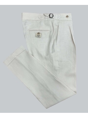 SUIT SARTORIA BEIGE SINGLE PLEAT LINEN TROUSERS 1155
