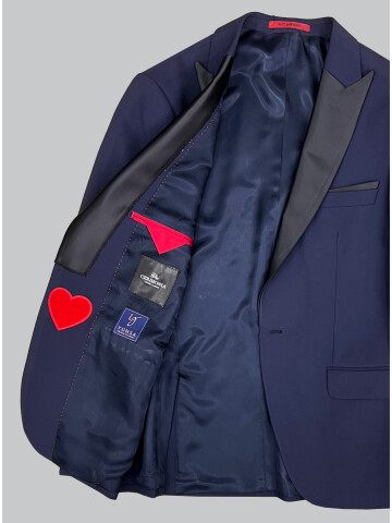 SUIT SARTORIA REMOVABLE LAPEL WOOL NAVY BLUE SUIT 5626