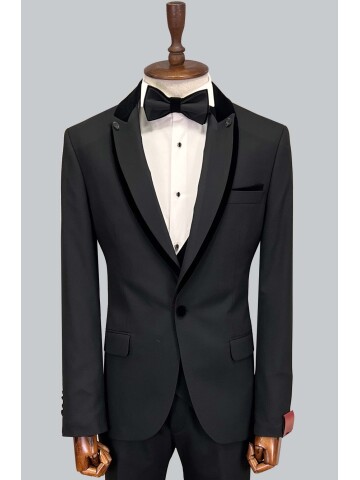SUIT SARTORIA REMOVABLE LAPEL BLACK TUXEDO 5538