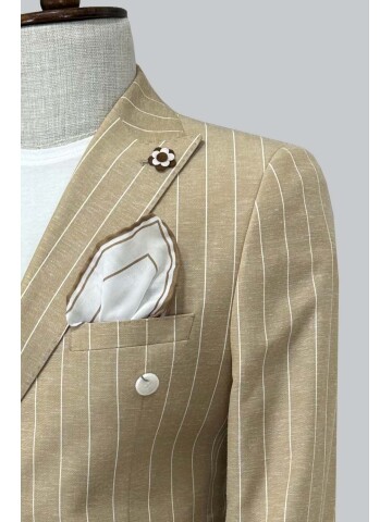 SUIT SARTORIA ÇİZGİLİ BEJ KETEN TAKIM 2001/24