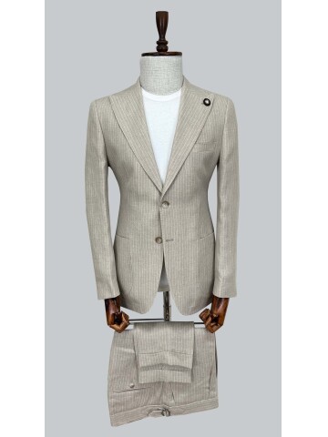 SUIT SARTORIA ÇİZGİLİ BEJ KETEN TAKIM 2001/79