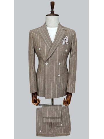 SUIT SARTORIA ÇİZGİLİ KAHVERENGİ KETEN TAKIM 2001/24