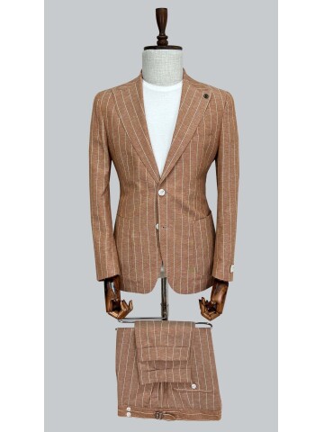 SUIT SARTORIA ÇİZGİLİ KİREMİT KETEN TAKIM 2000/72