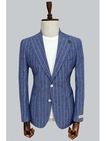 SUIT SARTORIA ÇİZGİLİ MAVİ KETEN CEKET 4599