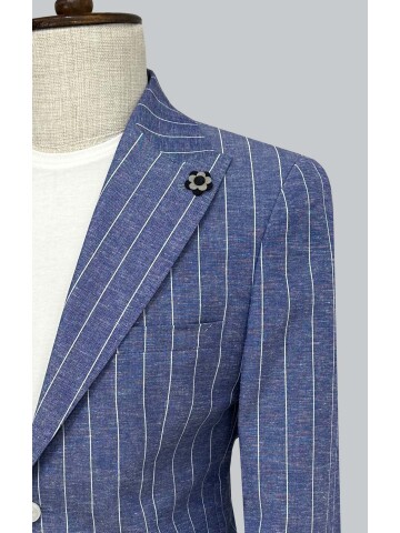 SUIT SARTORIA ÇİZGİLİ MAVİ KETEN CEKET 4599