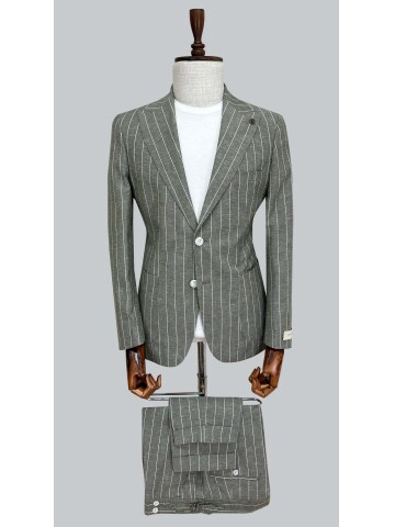 SUIT SARTORIA STRIPED GREEN LINEN SUIT 2000/72