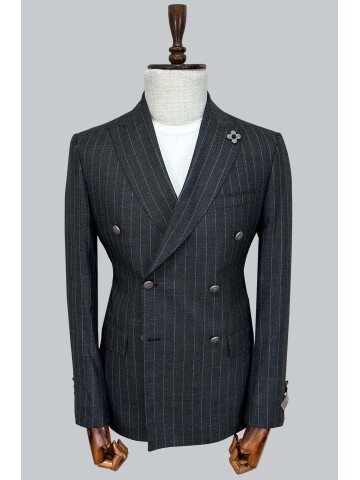 SUIT SARTORIA KOYU GRİ SİVRİ YAKA ÇİZGİLİ KRUVAZE CEKET 4590