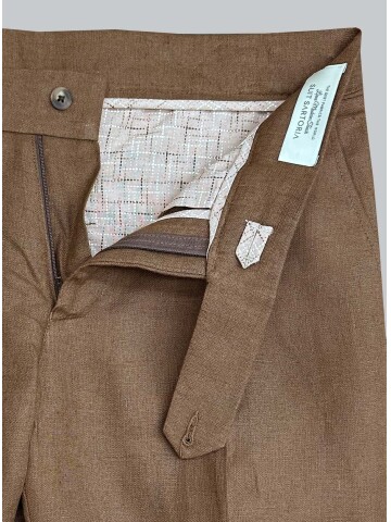 SUIT SARTORIA BROWN SINGLE PLEAT LINEN TROUSERS 1155