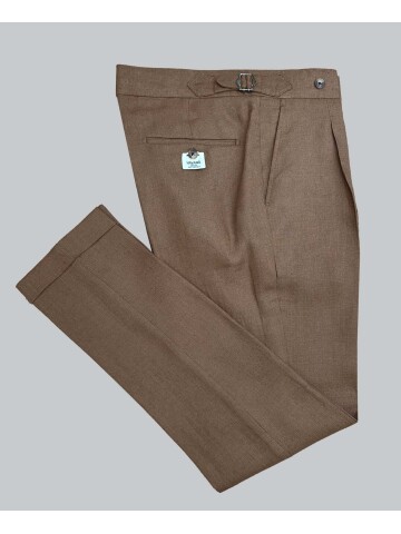 SUIT SARTORIA BROWN SINGLE PLEAT LINEN TROUSERS 1155
