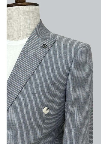 SUIT SARTORIA NAVY BLUE LINEN STRIPED DOUBLE BREASTED SUIT 2131