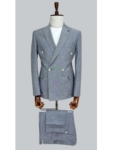 SUIT SARTORIA LACİVERT KETEN ÇİZGİLİ KRUVAZE TAKIM 2131