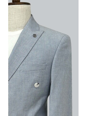 SUIT SARTORIA BLUE LINEN STRIPED DOUBLE BREASTED SUIT 2131