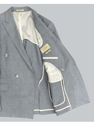 SUIT SARTORIA BLUE LINEN STRIPED DOUBLE BREASTED SUIT 2131