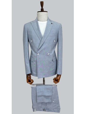 SUIT SARTORIA MAVİ KETEN ÇİZGİLİ KRUVAZE TAKIM 2131