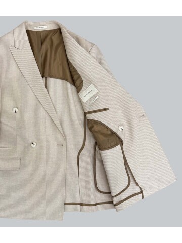 SUIT SARTORIA BEIGE LINEN STRIPED DOUBLE BREASTED SUIT 2131